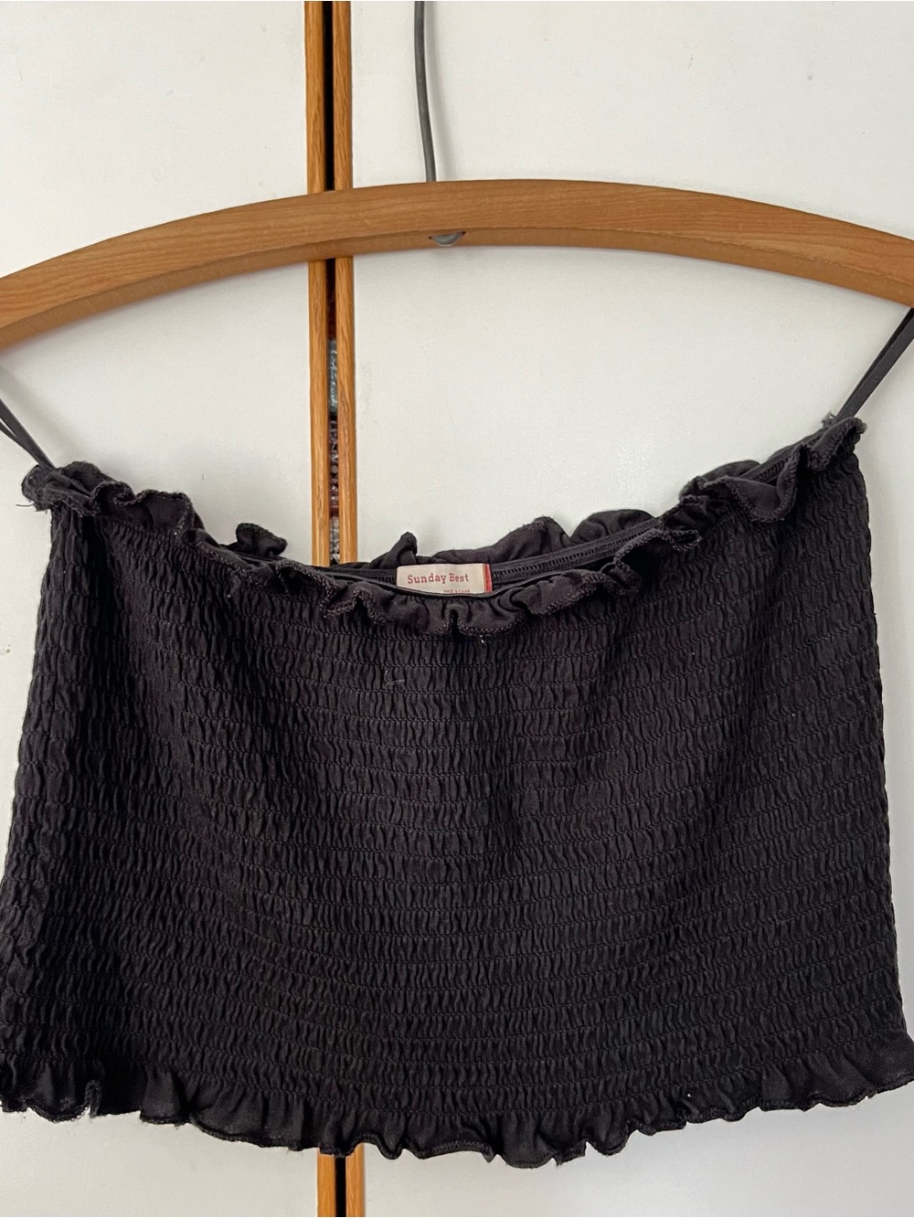 Aritzia Sunday Best Black Smocked Ruffle Bandeau Top - Picture 2 of 6